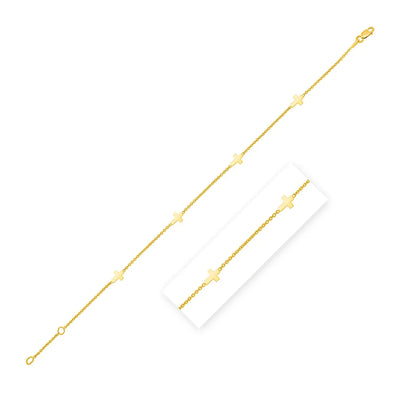 An image displaying 14k Yellow Gold Polished Station Cross Anklet (1.00 mm) by Orca Market
