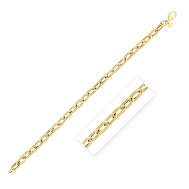 An image displaying 14k Yellow Gold Oval Domed Paperclip Chain Bracelet (5.30 mm) by Orca Market