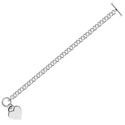An image displaying Sterling Silver Rhodium Plated Rolo Chain Bracelet with a Heart Charm by Orca Market