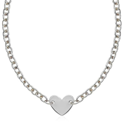 An image displaying Sterling Silver Rhodium Plated Chain Bracelet with a Flat Heart Motif Station by Orca Market
