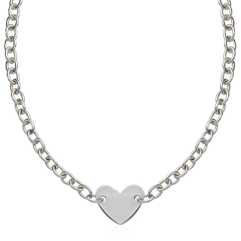An image displaying Sterling Silver Rhodium Plated Chain Bracelet with a Flat Heart Motif Station by Orca Market