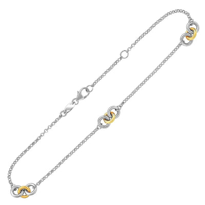 An image displaying 14k Yellow Gold and Sterling Silver Triple Ring Stationed Anklet by Orca Market
