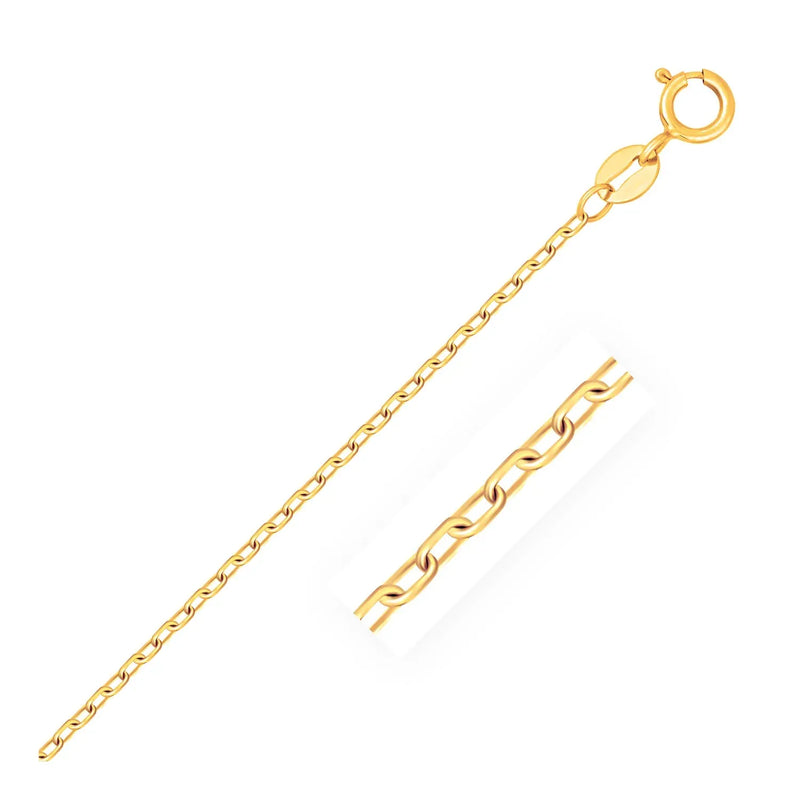 An image displaying 14k Yellow Gold Faceted Cable Link Chain 1.3mm by Orca Market