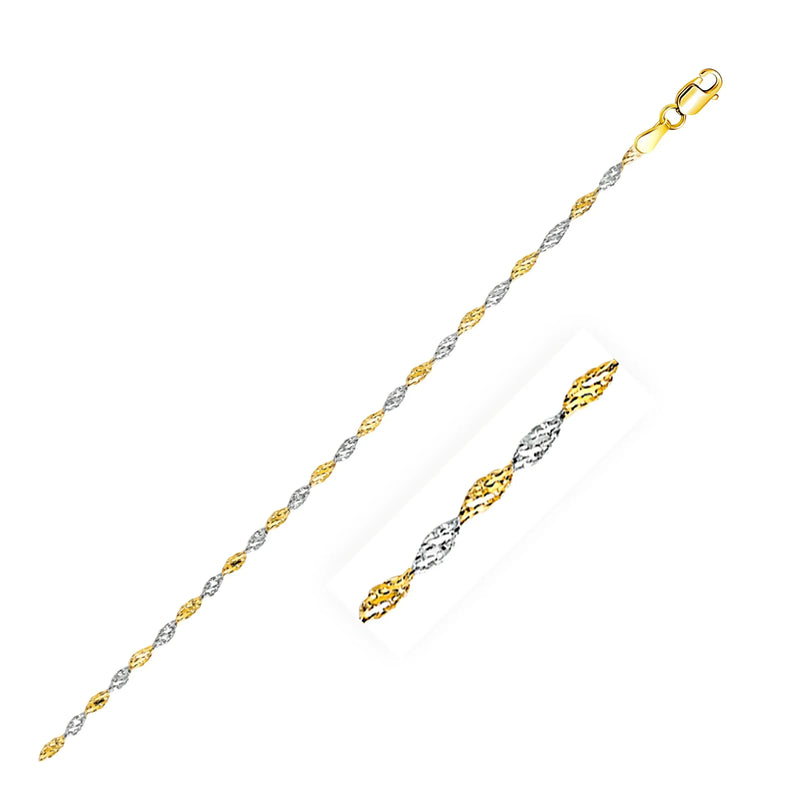 An image displaying 2.0mm 14k Two-Tone Gold Singapore Chain by Orca Market