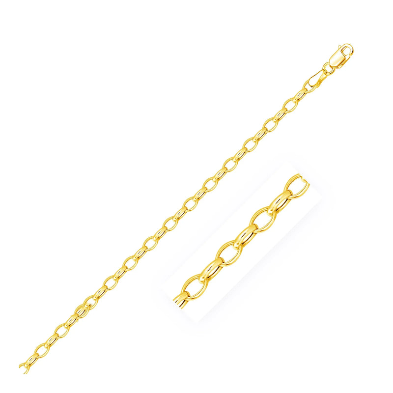 An image displaying 3.2mm 14k Yellow Gold Oval Rolo Bracelet by Orca Market