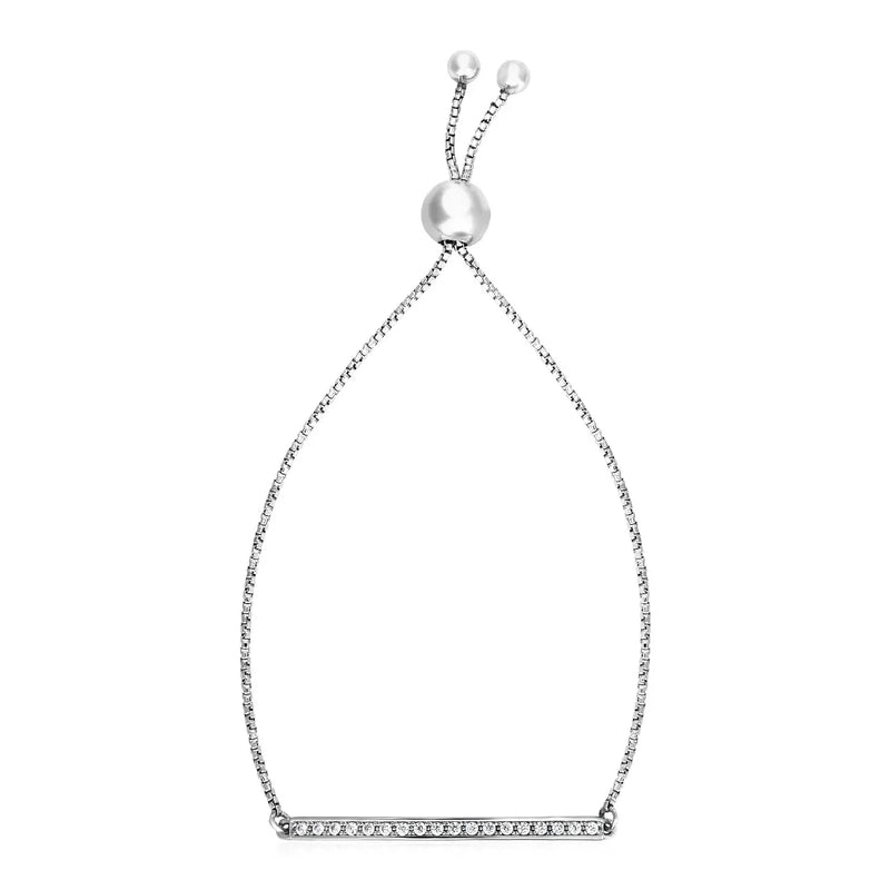 An image displaying Adjustable Bar Bracelet with Cubic Zirconia in Sterling Silver by Orca Market