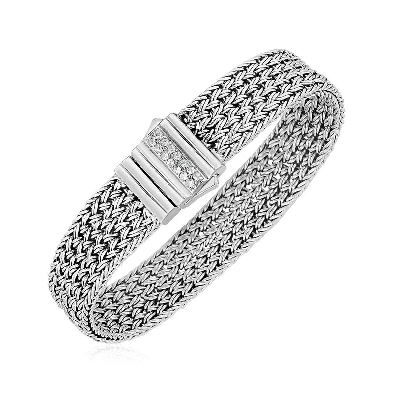 An image displaying Woven Rope Bracelet with White Sapphire Accented Clasp in Sterling Silver by Orca Market