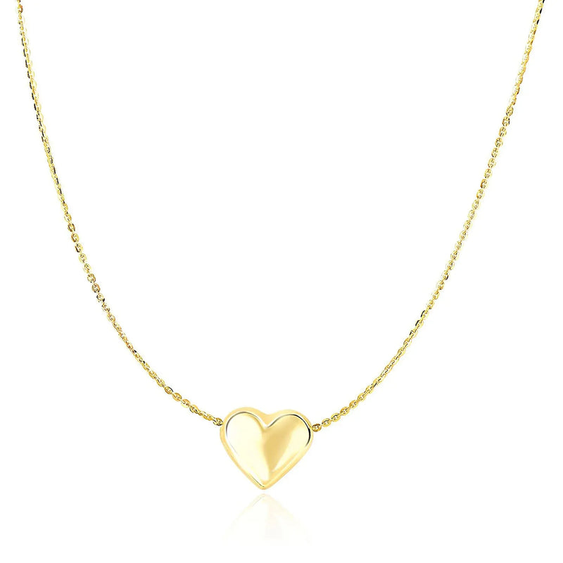 An image displaying 14k Yellow Gold Chain Necklace with Sliding Puffed Heart Charm by Orca Market
