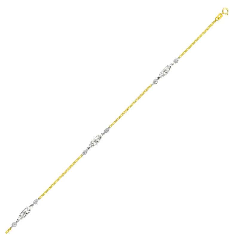 An image displaying 14k Two-Tone Gold Chain Anklet with Rope Design Oval Stations by Orca Market