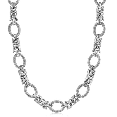 An image displaying Sterling Silver Rhodium Plated Knot Style and Textured Oval Chain Necklace by Orca Market