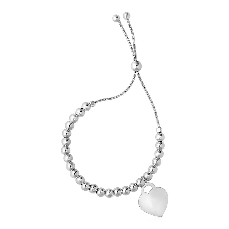 An image displaying Adjustable Shiny Bead Bracelet with Heart Charm in Sterling Silver by Orca Market