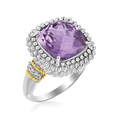 An image displaying 18k Yellow Gold & Sterling Silver Popcorn Ring with Amethyst and Diamond Accents by Orca Market