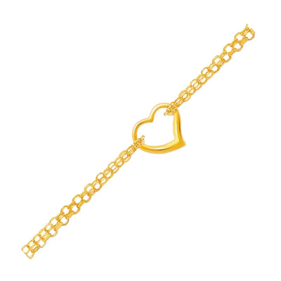 An image displaying 14k Yellow Gold Double Rolo Chain Anklet with an Open Heart Station by Orca Market