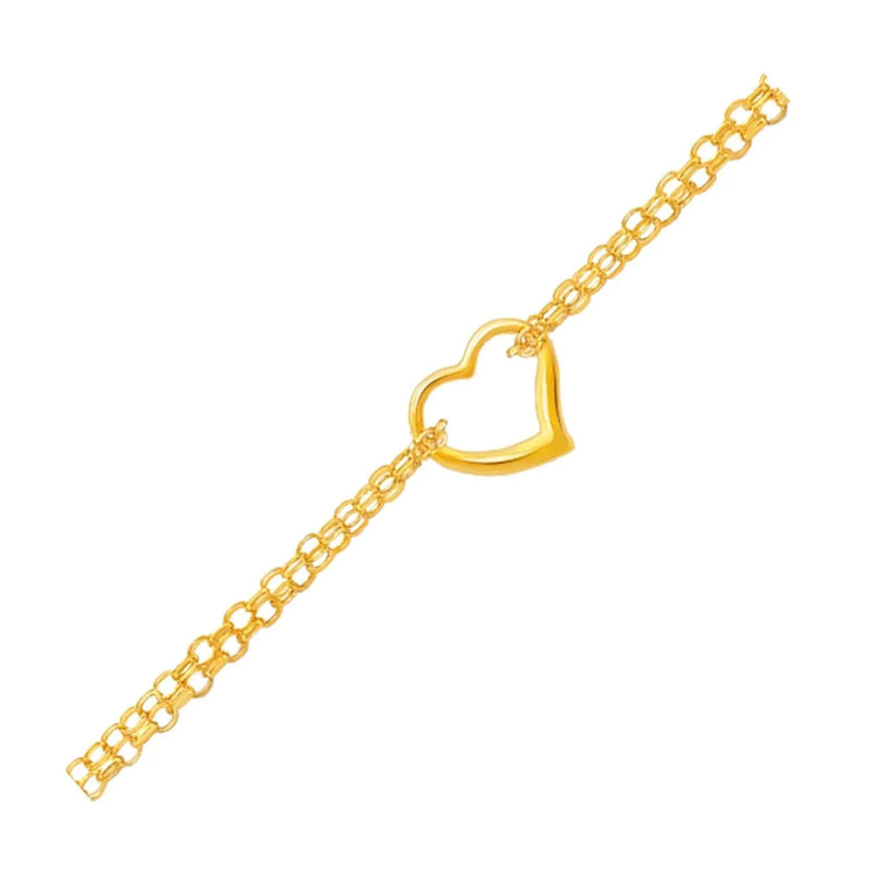An image displaying 14k Yellow Gold Double Rolo Chain Anklet with an Open Heart Station by Orca Market