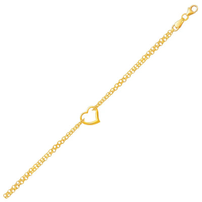 An image displaying 14k Yellow Gold Double Rolo Chain Anklet with an Open Heart Station by Orca Market