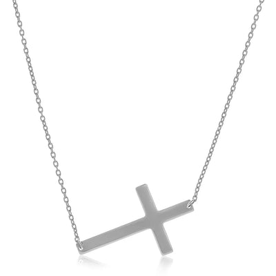 An image displaying 14k White Gold Plain Cross Motif Necklace by Orca Market