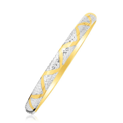 An image displaying 10k Two-Tone Gold Textured Zigzag Style Bangle by Orca Market