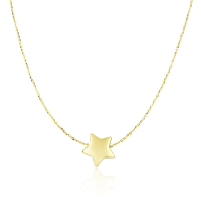 An image displaying 14k Yellow Gold Necklace with Shiny Puffed Sliding Star Charm by Orca Market