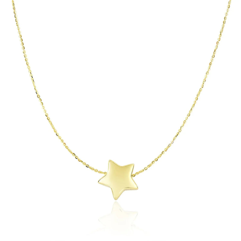 An image displaying 14k Yellow Gold Necklace with Shiny Puffed Sliding Star Charm by Orca Market