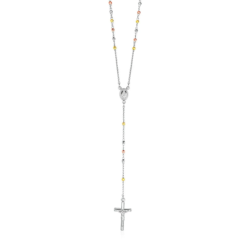 An image displaying Three Toned Rosary Chain and Bead Necklace in Sterling Silver by Orca Market