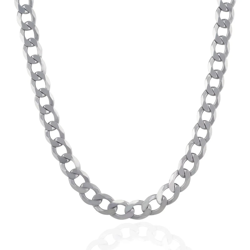 An image displaying Rhodium Plated 9.5mm Sterling Silver Curb Style Chain by Orca Market