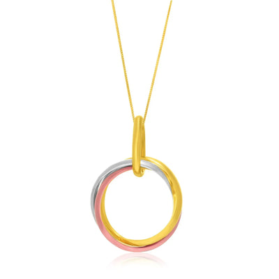 An image displaying 14k Tri-Color Gold Open Interlaced Ring Pendant by Orca Market