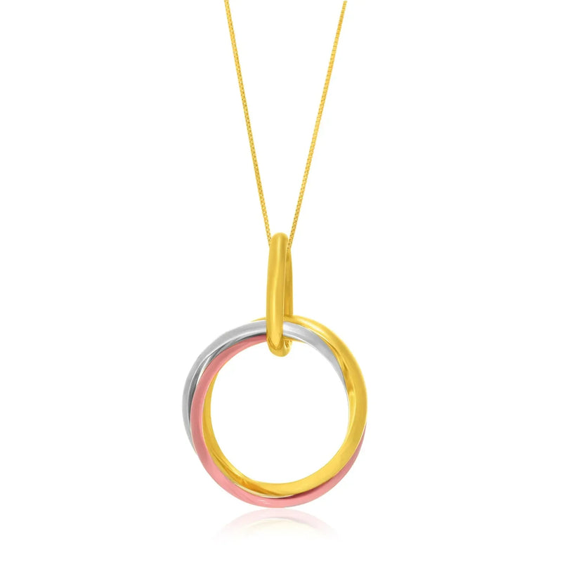 An image displaying 14k Tri-Color Gold Open Interlaced Ring Pendant by Orca Market