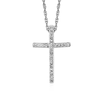 An image displaying Narrow Cross Pendant with Diamonds in Sterling Silver by Orca Market