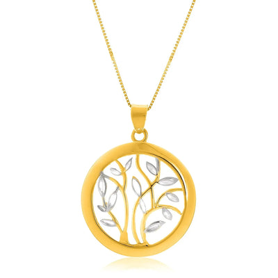 An image displaying 14k Two-Tone Gold Pendant with an Open Round Tree Design by Orca Market