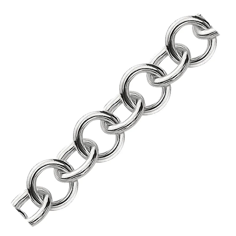 An image displaying Sterling Silver Rolo Style Polished Charm Bracelet with Rhodium Plating by Orca Market
