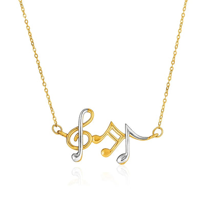 An image displaying 14k Two-Toned Yellow and White Gold Musical Notes Necklace by Orca Market