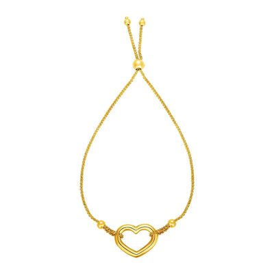 An image displaying Adjustable Bracelet with Shiny Open Heart in 14k Yellow Gold by Orca Market