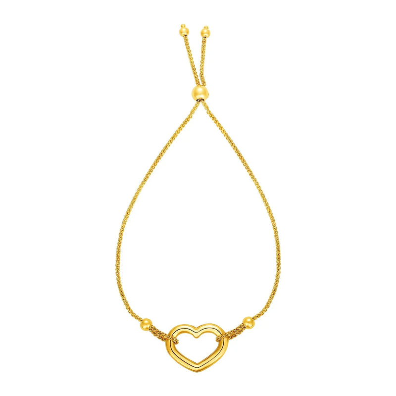 An image displaying Adjustable Bracelet with Shiny Open Heart in 14k Yellow Gold by Orca Market