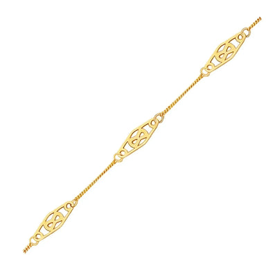 An image displaying 14k Yellow Gold Anklet with Fancy Diamond Shape Filigree Stations by Orca Market