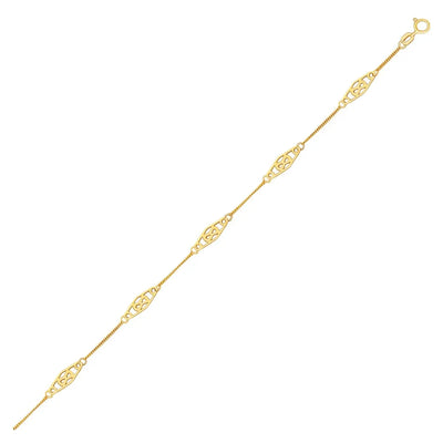 An image displaying 14k Yellow Gold Anklet with Fancy Diamond Shape Filigree Stations by Orca Market