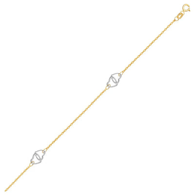 An image displaying 14k Two Tone Gold Entwined Heart Stationed Anklet by Orca Market