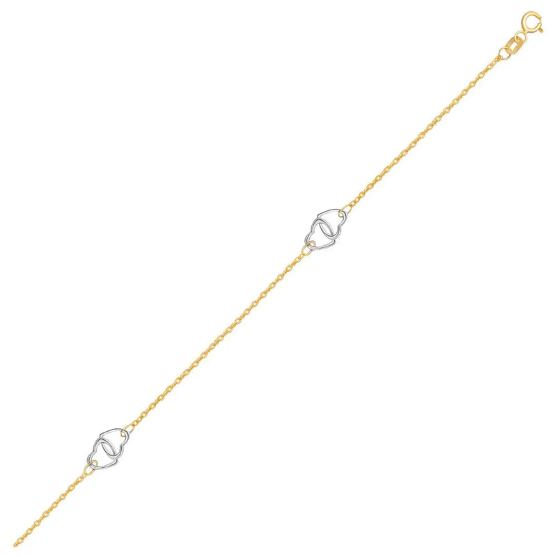 An image displaying 14k Two Tone Gold Entwined Heart Stationed Anklet by Orca Market