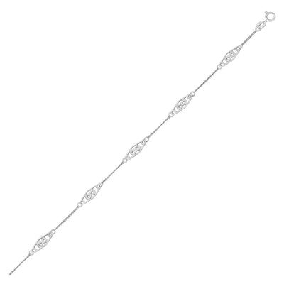 An image displaying 14k White Gold Anklet with Fancy Diamond Shape Filigree Stations by Orca Market