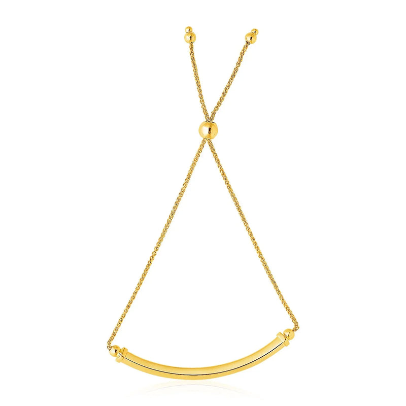 An image displaying 14k Yellow Gold Lariat Bracelet with Polished Curved Bar by Orca Market