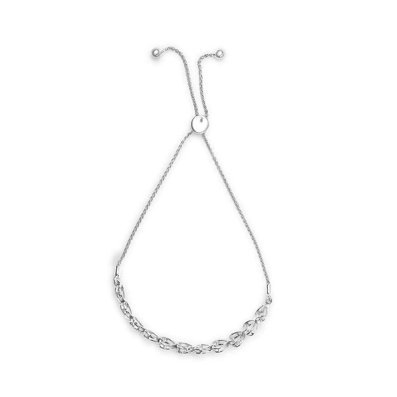 An image displaying .925 Sterling Silver 1/10 Cttw Diamond Heart Link Bolo Bracelet (I-J Color, I2-I3 Clarity) by Infinite Jewels