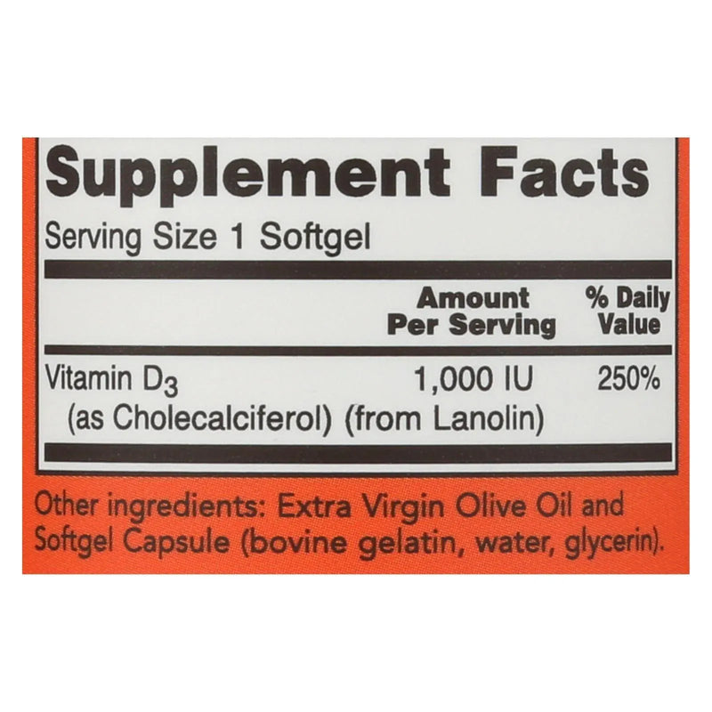 An image displaying Now Foods - Vitamin D-3 1000iu - 1 Each-180 Softgels by Now Foods