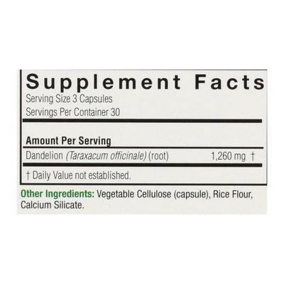 An image displaying Nature's Answer - Dandelion Root - 90 Vegetarian Capsules by Nature's Answer