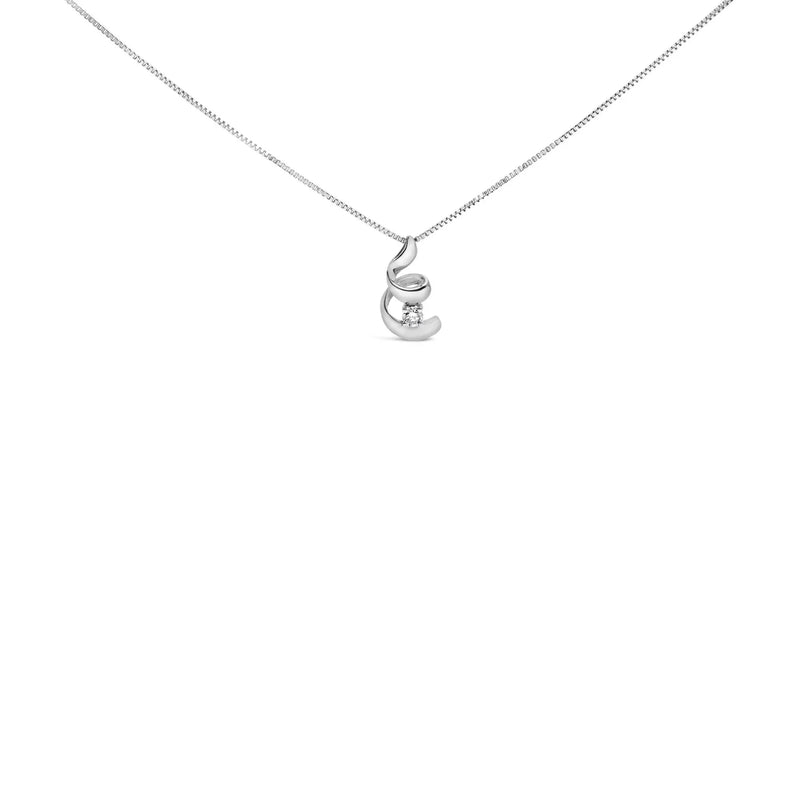 An image displaying 10K White Gold 1/10 Cttw Diamond Solitaire Spiral 18" Pendant Necklace (I-J Color, I2-I3 Clarity) by Infinite Jewels