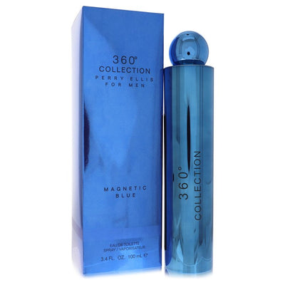 An image displaying Perry Ellis 360 Collection Magnetic Blue by Perry Ellis Eau De Toilette Spray 3.4 oz for Men by Perry Ellis