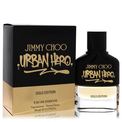 An image displaying Jimmy Choo Urban Hero Gold Edition by Jimmy Choo Eau De Parfum Spray 1.7 oz for Men by Jimmy Choo