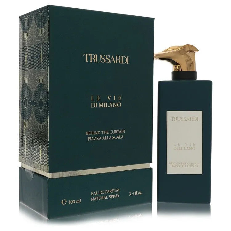 An image displaying Behind The Curtain Plazza Alla Scala by Trussardi Eau De Parfum Spray 3.4 oz for Men by Trussardi