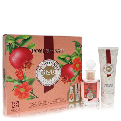 An image displaying Monotheme Promegranate by Monotheme Gift Set -- 3.4 oz Eau De Toilette Spray + 3.4 oz Body Lotion for Women by Monotheme