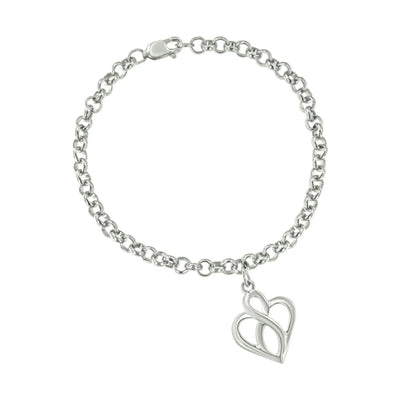 An image displaying .925 Sterling Silver Open Heart with Center Vertical Infinity Chain Charm Bracelet - Size 7" by Infinite Jewels