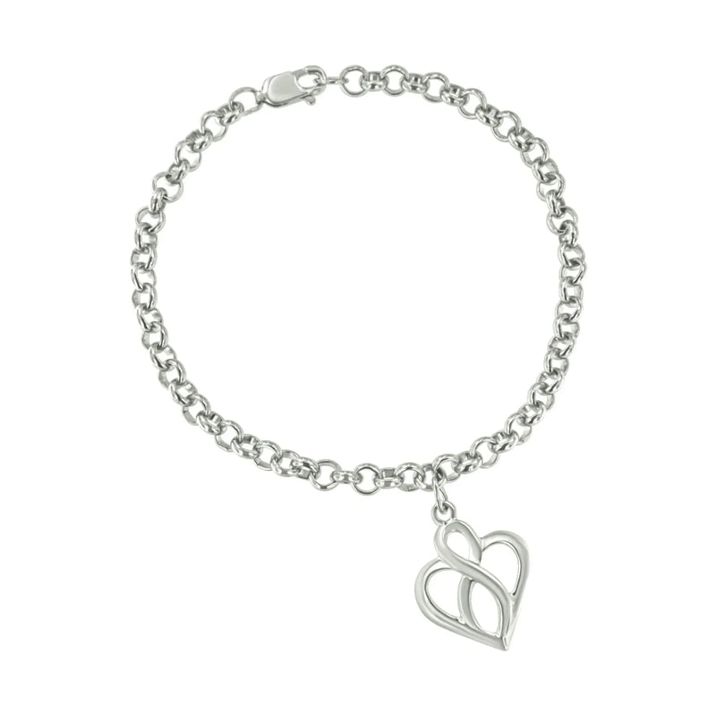 An image displaying .925 Sterling Silver Open Heart with Center Vertical Infinity Chain Charm Bracelet - Size 7" by Infinite Jewels