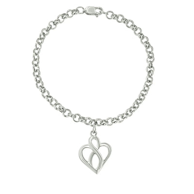 An image displaying .925 Sterling Silver Open Heart with Center Vertical Infinity Chain Charm Bracelet - Size 7" by Infinite Jewels